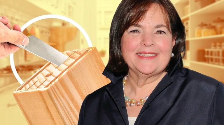 Ina Garten Shares a Tip for Keeping Blades Sharp in Your Knife Block Upside down knife in knife block, Ina Garten smiling